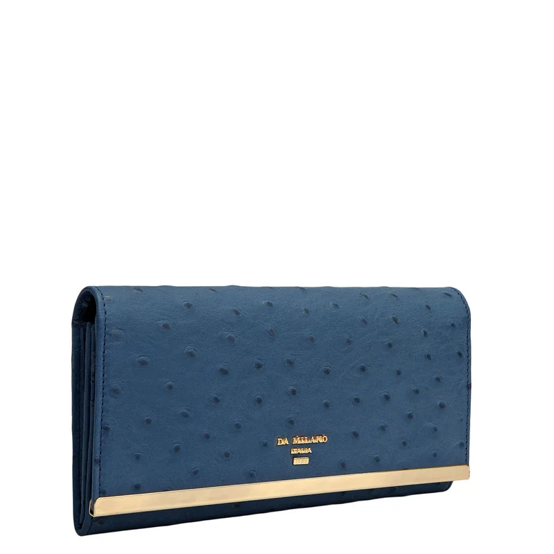 Da Milano Ostrich Leather Ladies Wallet - Twilight